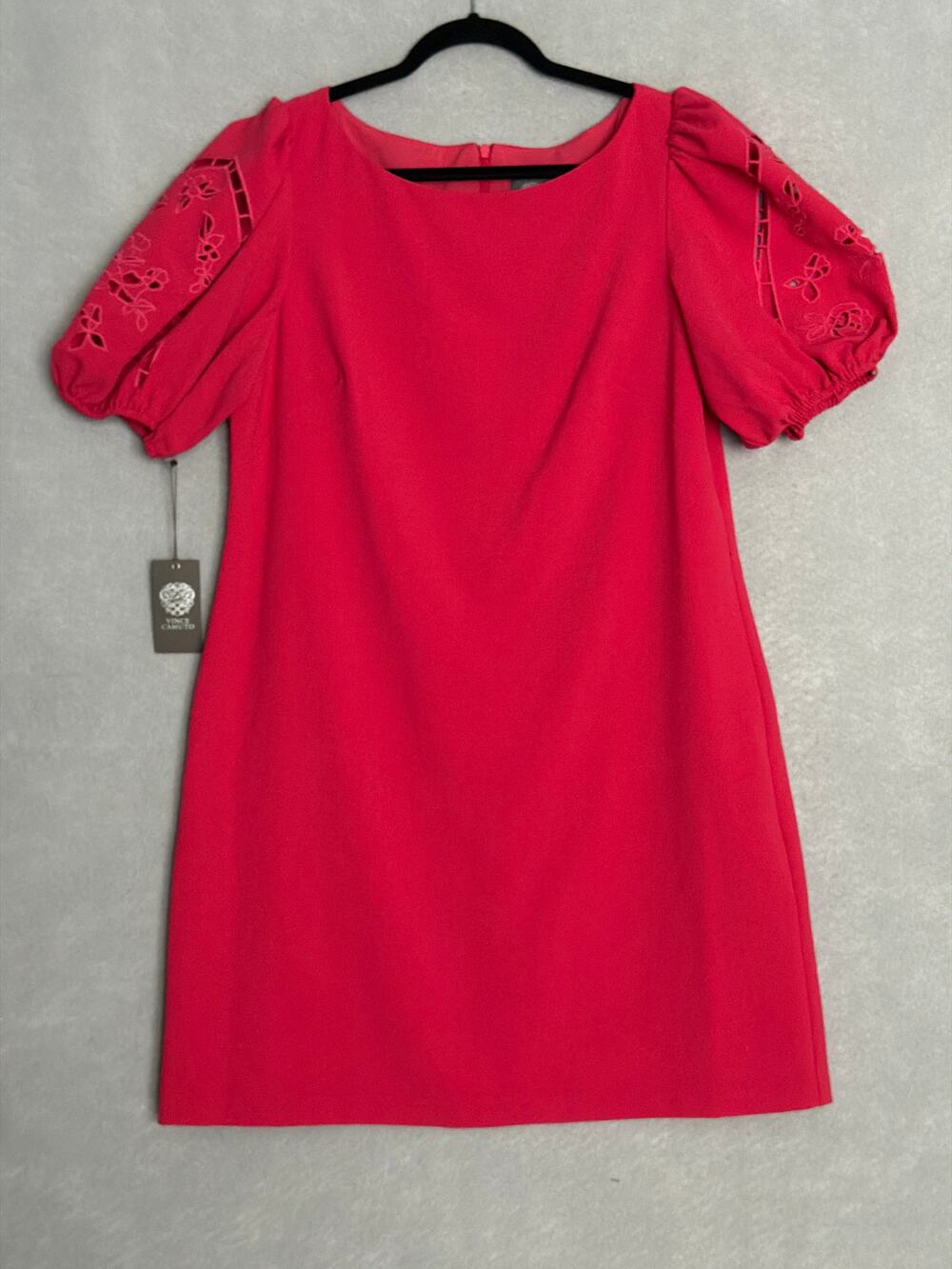 Vince Camuto Stretch Crepe Dress Laser-Cut Puff Sleeves Women's Size 16 Pink NEW